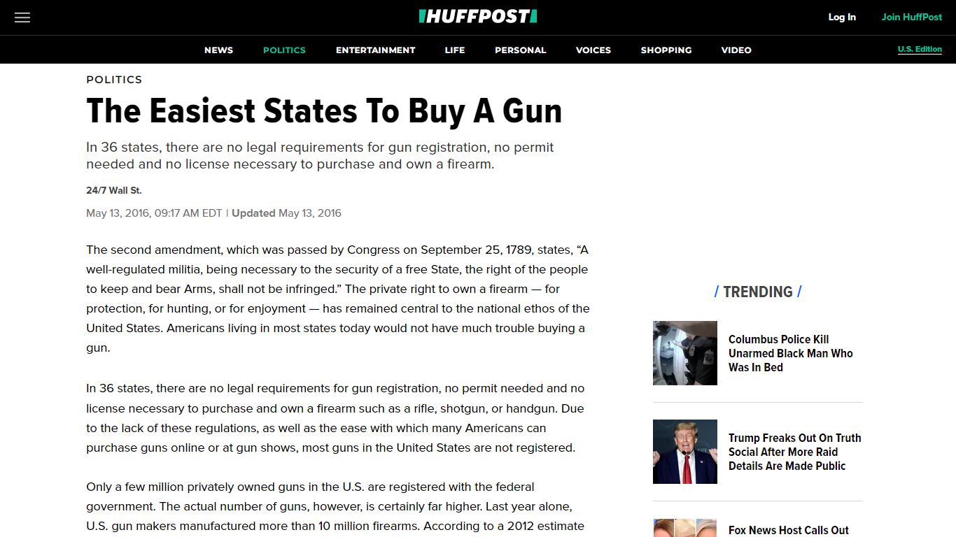 The Easiest States To Buy A Gun | HuffPost Latest News